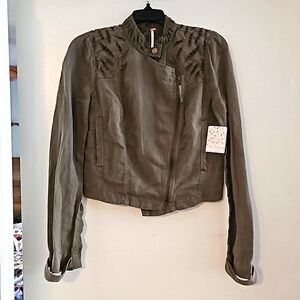 Free People double-breasted embroidered cutout jacket NWT size 4.